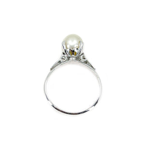 Mid-Mod Vintage Solitaire Japanese Saltwater Akoya Cultured Pearl Ring- Sterling Silver Sz 6 3/4