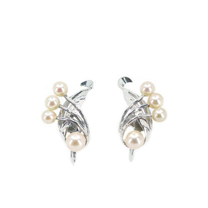 Engraved Nouveau Akoya Saltwater Cultured Pearl Spray Screwback Earrings- Sterling Silver