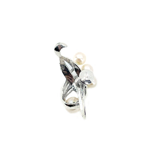 Engraved Nouveau Akoya Saltwater Cultured Pearl Spray Screwback Earrings- Sterling Silver