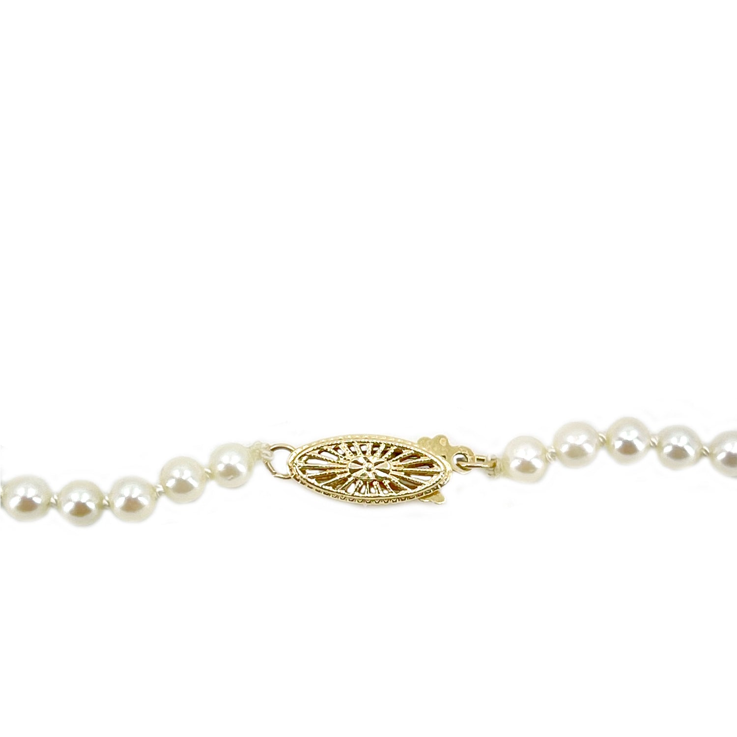 Graduated Starburst Filigree Japanese Cultured Saltwater Akoya Pearl Vintage Necklace - 14K Yellow Gold 20.50 Inch