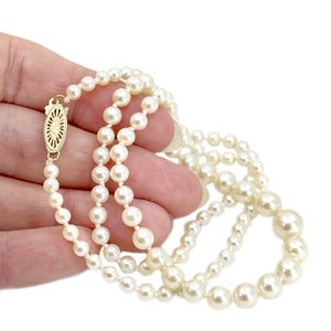 Graduated Starburst Filigree Japanese Cultured Saltwater Akoya Pearl Vintage Necklace - 14K Yellow Gold 20.50 Inch