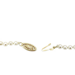 Graduated Starburst Filigree Japanese Cultured Saltwater Akoya Pearl Vintage Necklace - 14K Yellow Gold 20.50 Inch