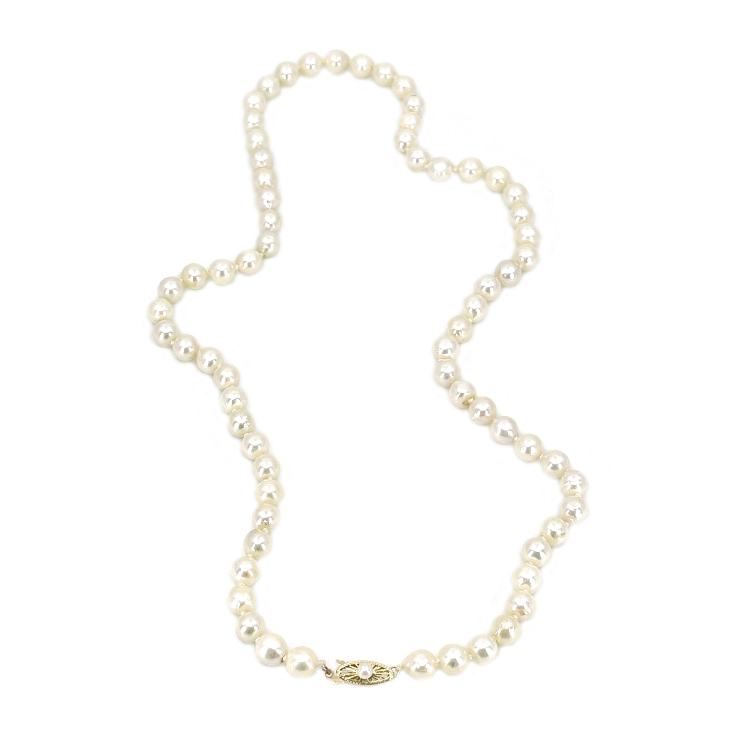 Starburst Filigree Baroque Japanese Cultured Saltwater Akoya Pearl Vintage Necklace - 14K Yellow Gold 22.50 Inch