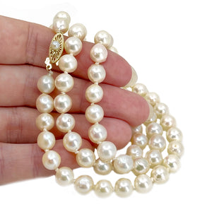 Starburst Filigree Baroque Japanese Cultured Saltwater Akoya Pearl Vintage Necklace - 14K Yellow Gold 22.50 Inch