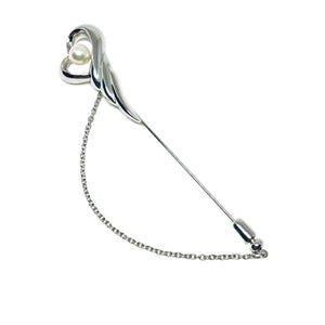 Heart Japanese Saltwater Akoya Cultured Pearl Hat Pin Stick Pin- Sterling Silver - Vintage Valuable Pearls