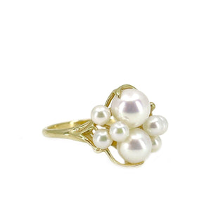 Na Hoku Sultan Cluster Design Japanese Saltwater Akoya Cultured Pearl Ring- 14K Yellow Gold Size 6 1/4