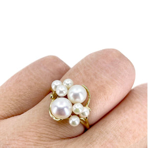 Na Hoku Sultan Cluster Design Japanese Saltwater Akoya Cultured Pearl Ring- 14K Yellow Gold Size 6 1/4