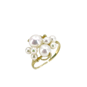 Na Hoku Sultan Cluster Design Japanese Saltwater Akoya Cultured Pearl Ring- 14K Yellow Gold Size 6 1/4