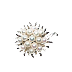 Sunburst Atomic Japanese Saltwater Akoya Pearl Brooch- Sterling Silver