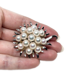 Sunburst Atomic Japanese Saltwater Akoya Pearl Brooch- Sterling Silver