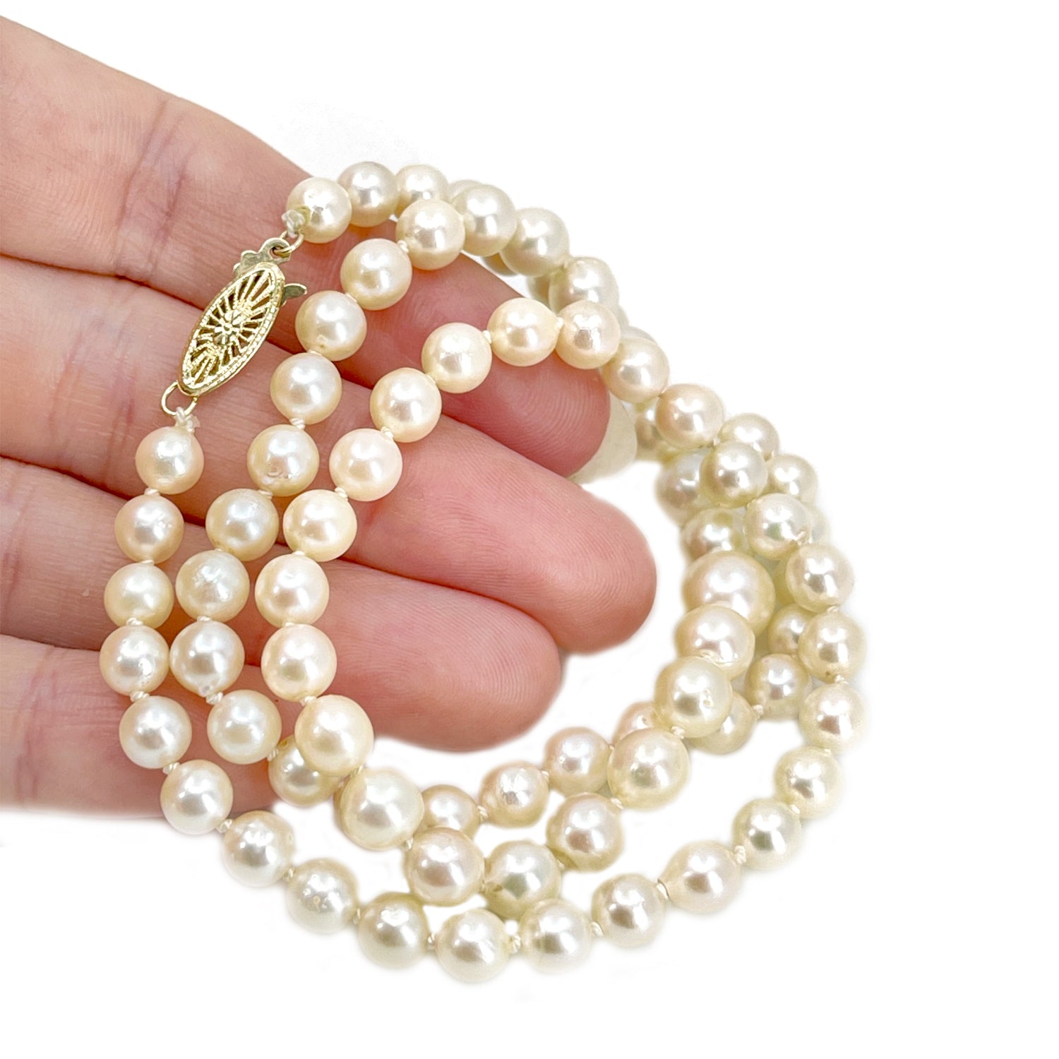 Starburst Retro Japanese Cultured Akoya Pearl Strand - 10K Yellow Gold 20.50 Inch