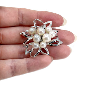 Ribbon Modernist Japanese Akoya Cultured Saltwater Pearl Vintage Brooch- Sterling Silver