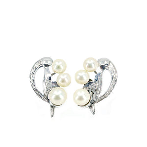 Engraved Deco Akoya Saltwater Cultured Pearl Screwback Earrings- Sterling Silver