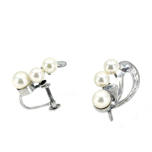 Engraved Deco Akoya Saltwater Cultured Pearl Screwback Earrings- Sterling Silver