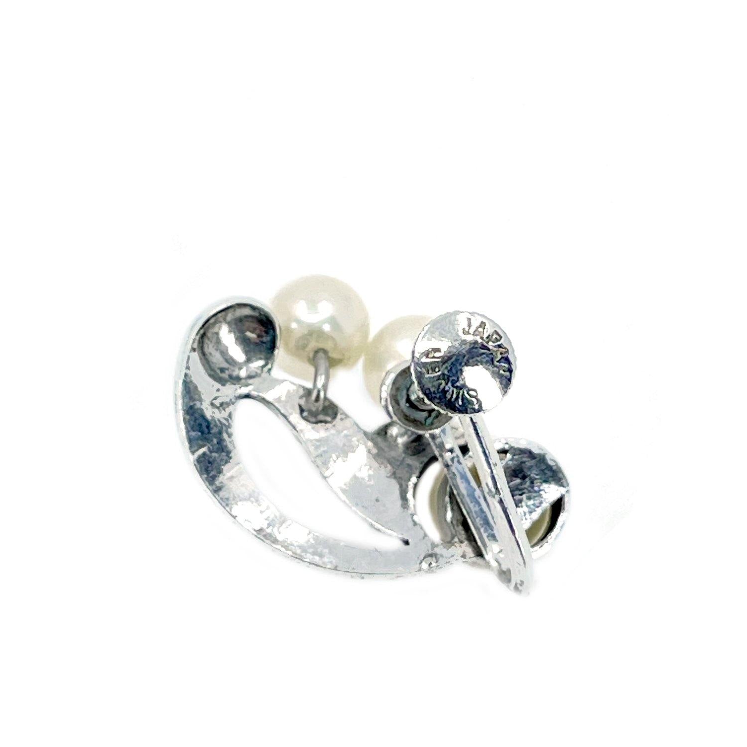 Engraved Deco Akoya Saltwater Cultured Pearl Screwback Earrings- Sterling Silver