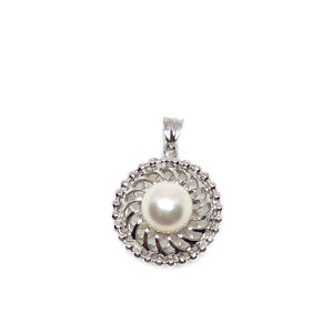 Round Japanese Saltwater Cultured Akoya Retro Pendant- Sterling Silver