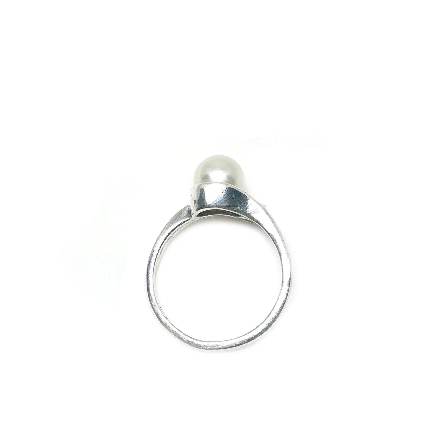 Swirl Japanese Saltwater Akoya Cultured Pearl Ring- Sterling Silver Sz 7 Side