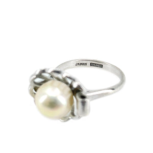 Halo Japanese Saltwater Akoya Cultured Pearl Ring- Sterling Silver Sz 6