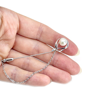 Vintage Hat Pin Japanese Saltwater Akoya Cultured Pearl Stick Pin- Sterling Silver