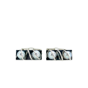 Vintage Blue Akoya Saltwater Cultured Pearl Swirl Modernist Cufflinks- Sterling Silver