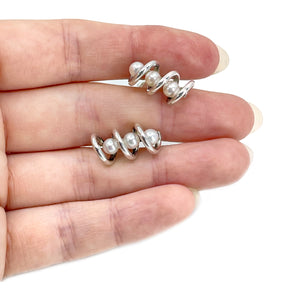 Modernist Akoya Saltwater Cultured Pearl Swirl Mid-Century Cufflinks- Sterling Silver