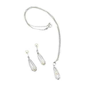Takashima Designer Akoya Saltwater Cultured Cadged Pearl Screwback Earrings Pendant Set- Sterling Silver