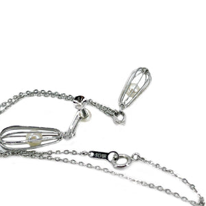 Takashima Designer Akoya Saltwater Cultured Cadged Pearl Screwback Earrings Pendant Set- Sterling Silver