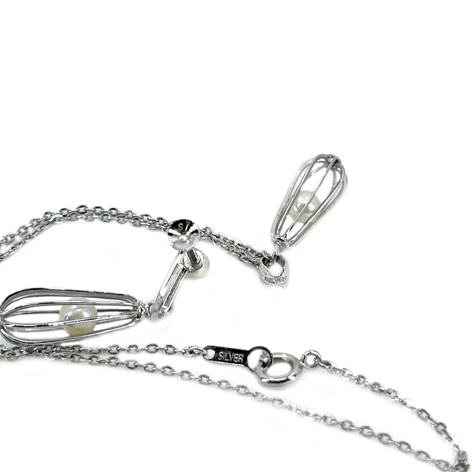 Takashima Designer Akoya Saltwater Cultured Cadged Pearl Screwback Earrings Pendant Set- Sterling Silver