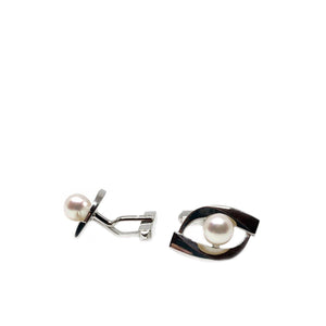 Tasaki Designer Japanese Cultured Akoya Pearl Round Mid Century Cufflinks- Sterling Silver - Vintage Valuable Pearls
