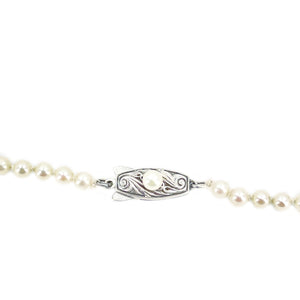 Tasaki Japanese Saltwater Akoya Cultured Pearl Engraved Graduated Vintage Strand- Sterling Silver 21 Inch