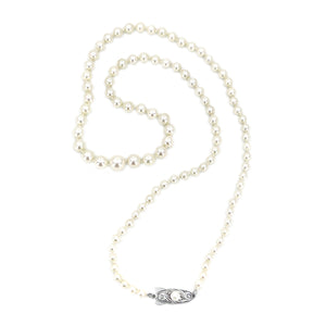 Tasaki Japanese Saltwater Akoya Cultured Pearl Engraved Graduated Vintage Strand- Sterling Silver 21 Inch