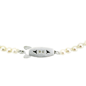 Tasaki Japanese Saltwater Akoya Cultured Pearl Engraved Graduated Vintage Strand- Sterling Silver 21 Inch