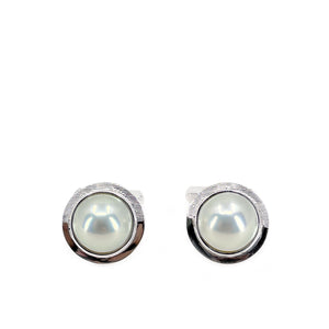Tasaki Designer Japanese Cultured Mabe Pearl Round Mid Century Cufflinks- Sterling Silver