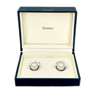 Tasaki Designer Japanese Cultured Mabe Pearl Round Mid Century Cufflinks- Sterling Silver