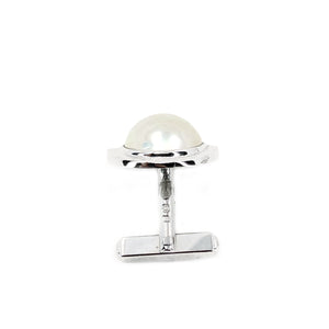 Tasaki Designer Japanese Cultured Mabe Pearl Round Mid Century Cufflinks- Sterling Silver