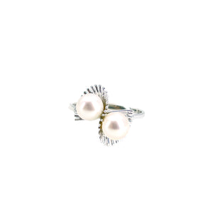 Tasaki Mid-Century Designer Akoya Saltwater Cultured Pearl Vintage Bypass Ring- Sterling Silver