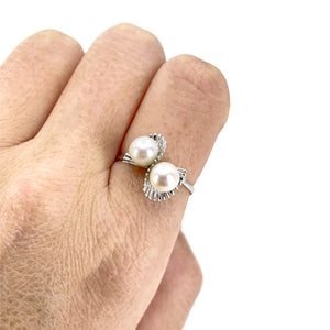 Tasaki Mid-Century Designer Akoya Saltwater Cultured Pearl Vintage Bypass Ring- Sterling Silver