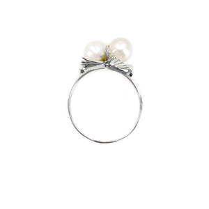 Tasaki Mid-Century Designer Akoya Saltwater Cultured Pearl Vintage Bypass Ring- Sterling Silver