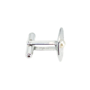 Mid-Century Modern Japanese Cultured Akoya Pearl Round Textured Cufflinks- Sterling Silver