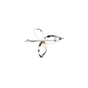 Nouveau Three Leaf Engraved Japanese Akoya Cultured Saltwater Pearl Brooch- Sterling Silver