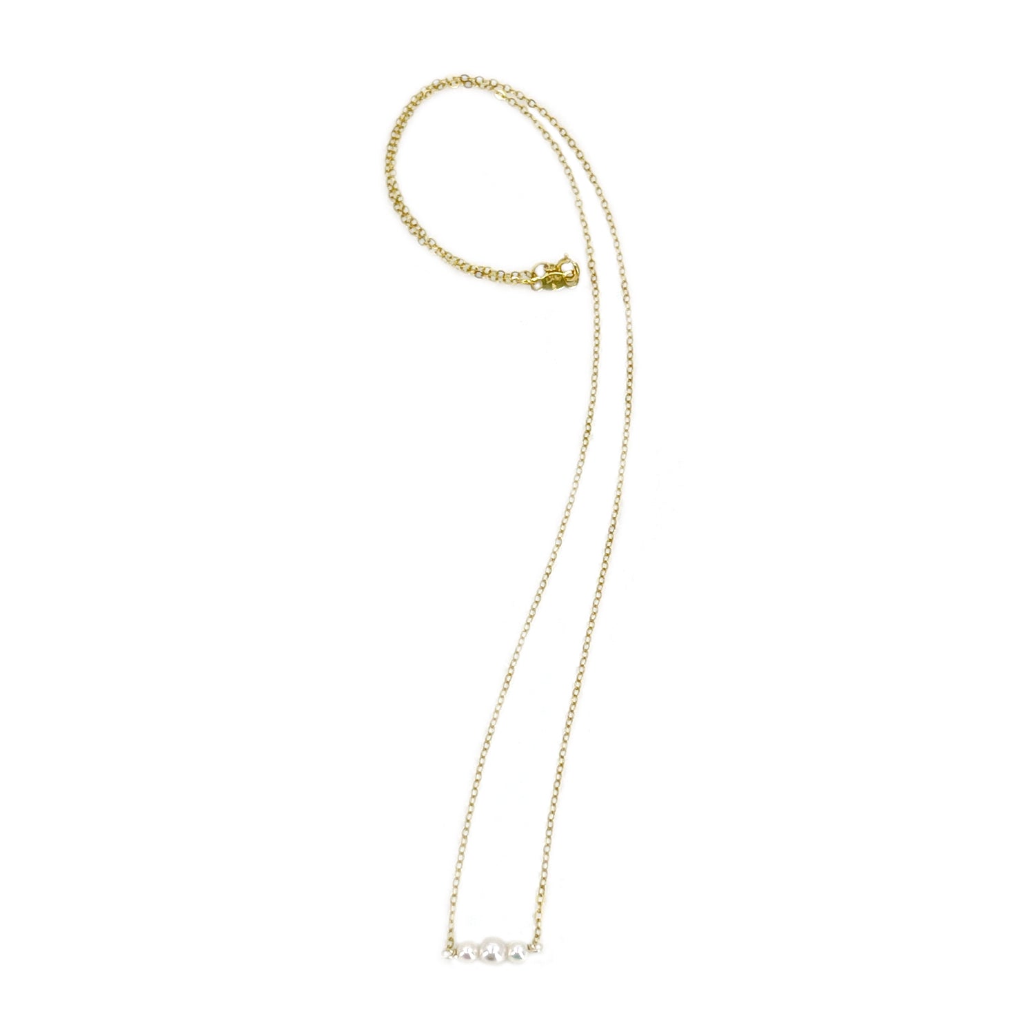 Modern Petite Graduated Akoya Saltwater Cultured Pearl Bar Necklace - 14K Yellow Gold