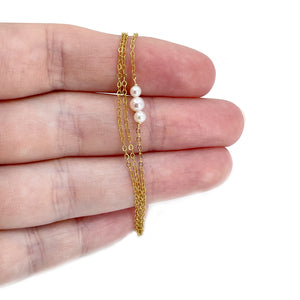 Modern Petite Graduated Akoya Saltwater Cultured Pearl Bar Necklace - 14K Yellow Gold