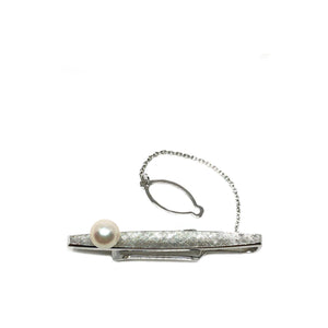 Mid Century Modern Men's Japanese Saltwater Akoya Cultured Pearl Tie Bar- Sterling Silver