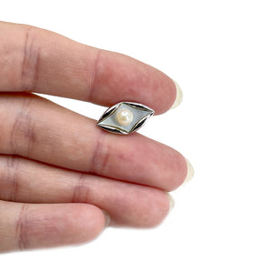 Mid-Century Modern Mother Off Pearl Japanese Saltwater Akoya Cultured Pearl Tie Tac- Sterling Silver