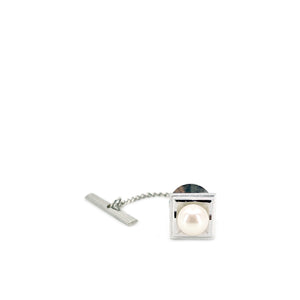 Mid-Century Modern Japanese Saltwater Akoya Cultured Pearl Brushed Tie Tac- Sterling Silver