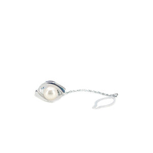 Mid-Century Modern Japanese Saltwater Akoya Cultured Pearl Tie Tac Box- Sterling Silver
