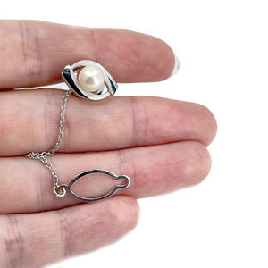 Mid-Century Modern Japanese Saltwater Akoya Cultured Pearl Tie Tac Box- Sterling Silver
