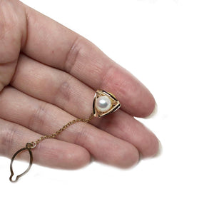 Mid-Century Modern Japanese Saltwater Akoya Cultured Pearl Tie Tac Set- 14K Yellow Gold