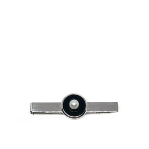 Black Onyx Mid Century Men's Japanese Saltwater Akoya Cultured Pearl Tie Bar- Sterling Silver