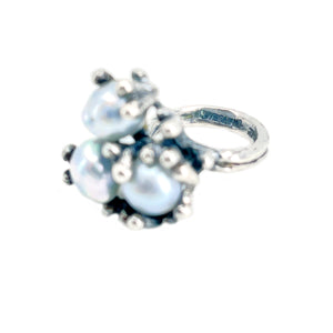 Cluster Baroque Blue Japanese Saltwater Blue Akoya Cultured Pearl Vintage Ring- Sterling Silver Sz 5 1/2